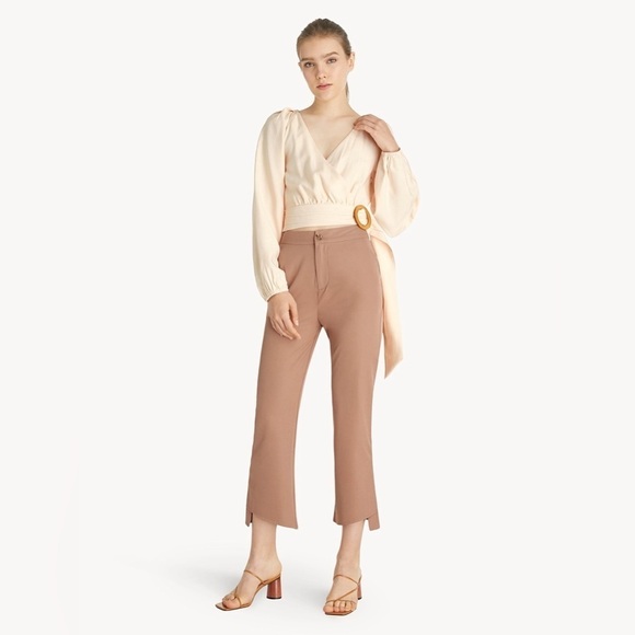 Pomelo Cropped Belted Wrap Blouse - Light Pink XS - Picture 3 of 10